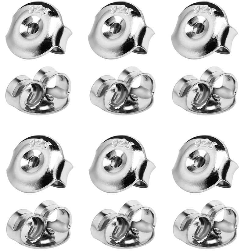 DELECOE 12PCS Real 925 Silver Earring Backs Replacements, 18K White Gold Plated Hypoallergenic , Secure Ear Locking for Stud Nut for Posts, 6mm - Image 1
